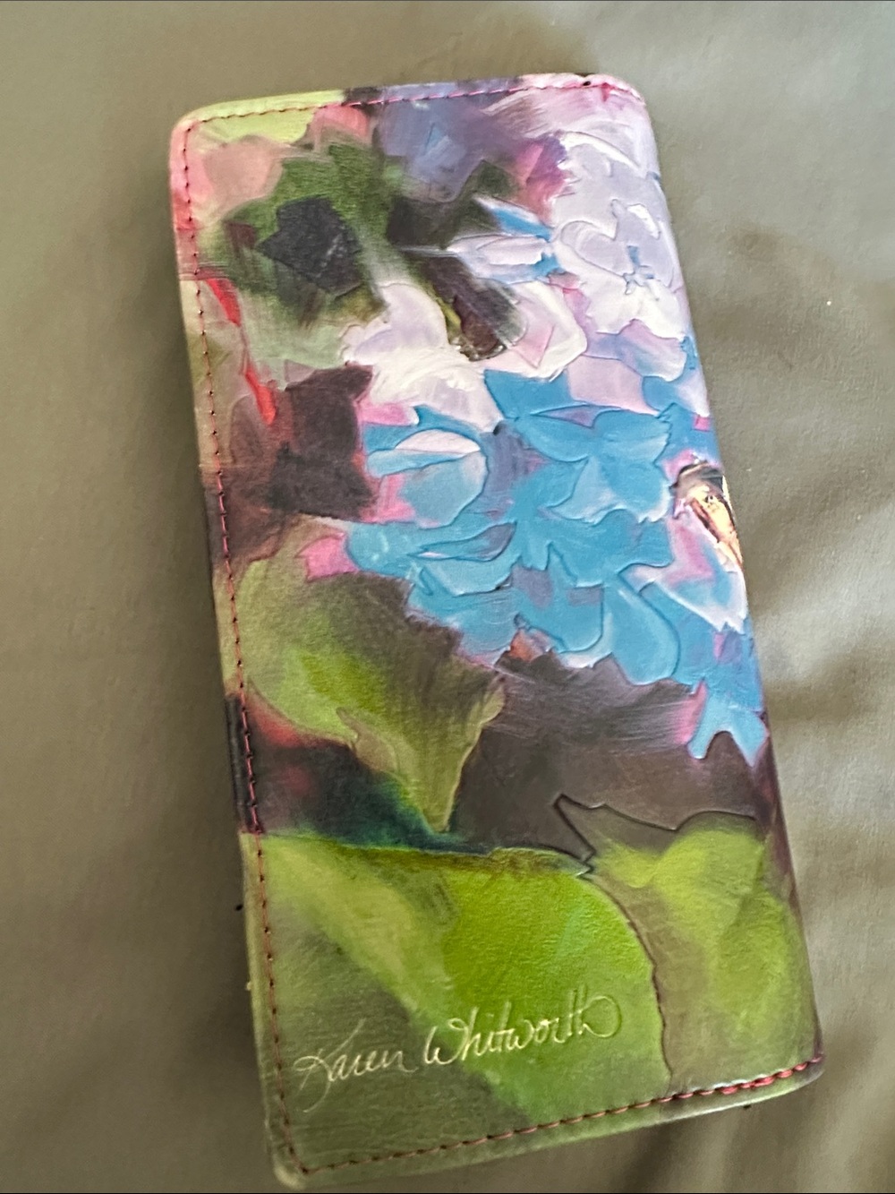 Cedar Paddle Floral Leather and Butterfly Phone Wallet - Blue & Green